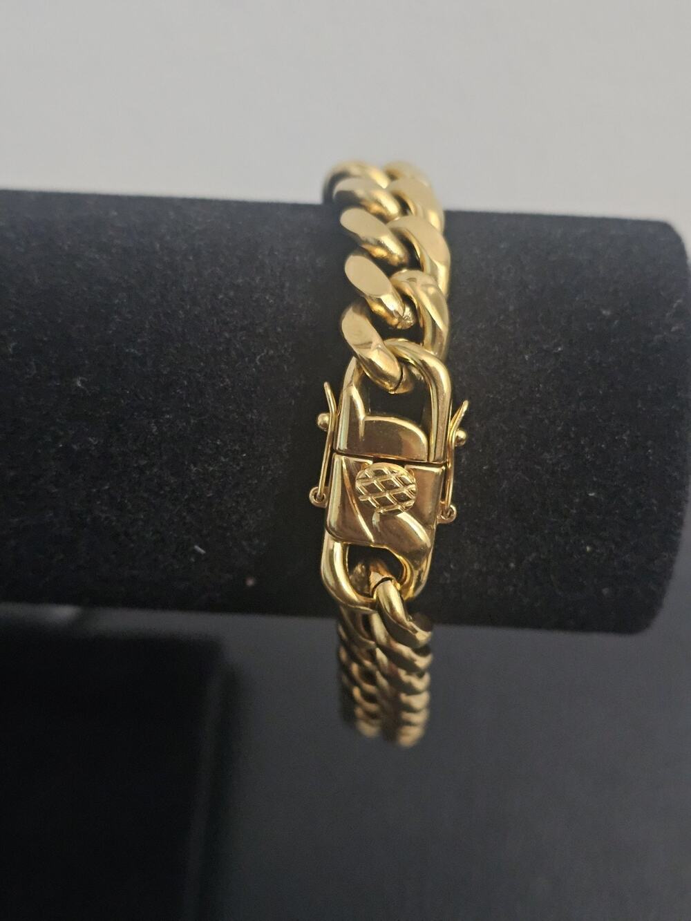 9in Gold Tone Steel- 11.7mm thick Cuban Link Bracelet w/ Box Lock Clasp